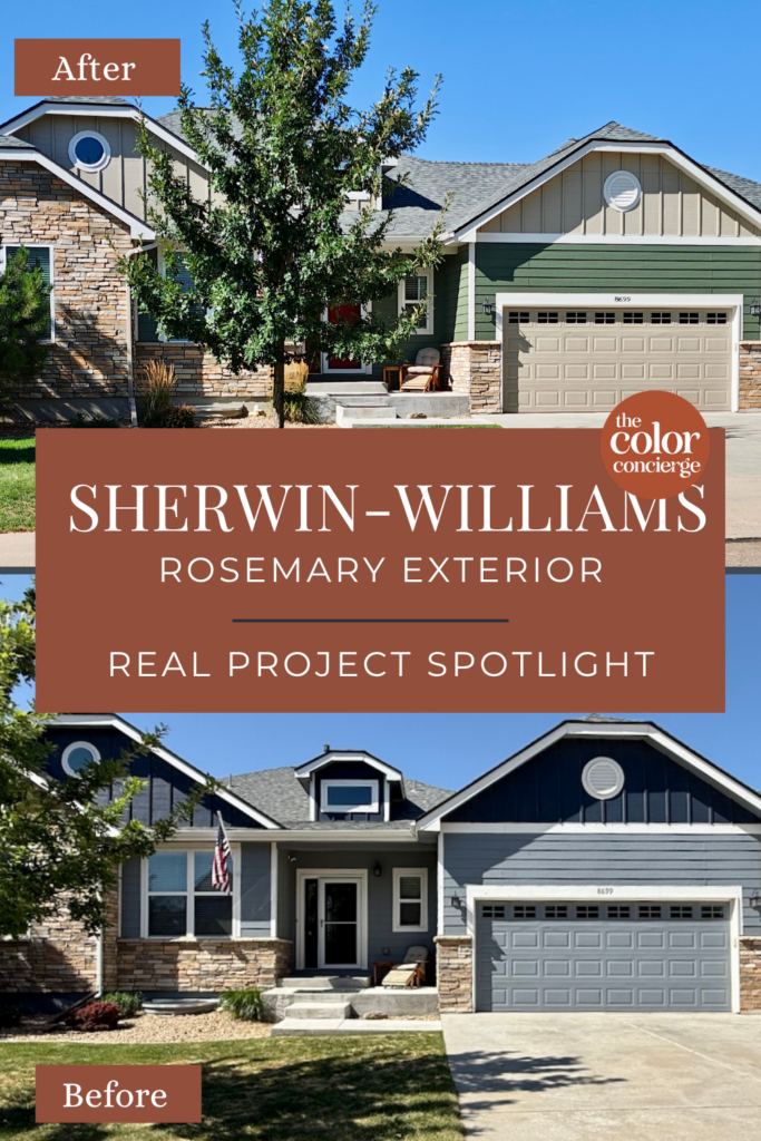 A home is painted with Sherwin-Williams Rosemary siding