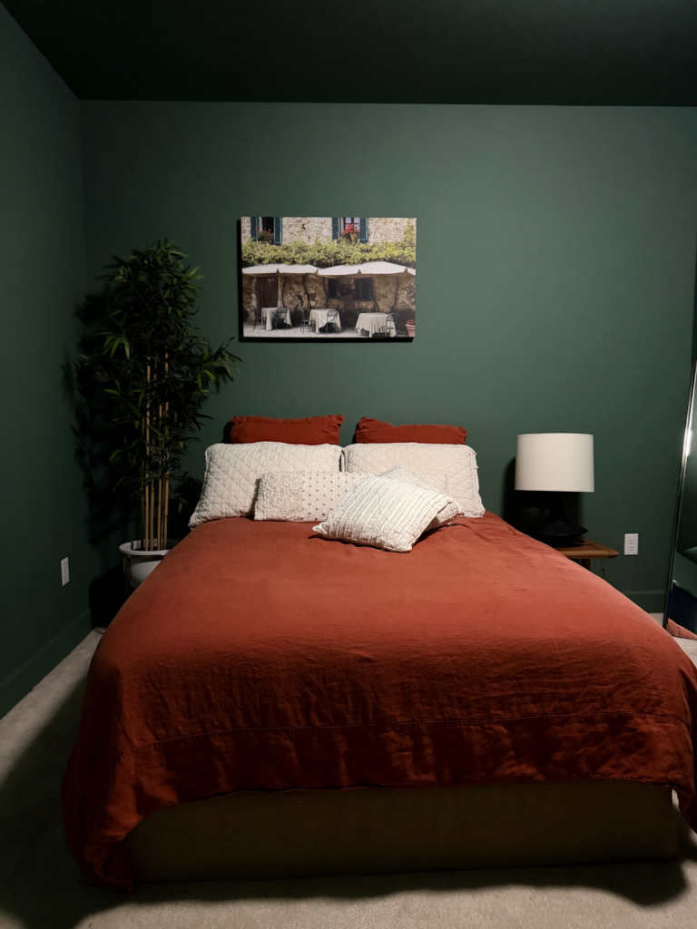 A green and orange bedroom just got easier to create with Benjamin Moore's 2027 Color of the Year