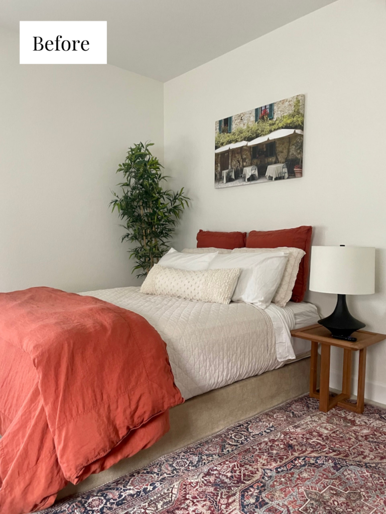 A guest room painted with SW Alabaster paint