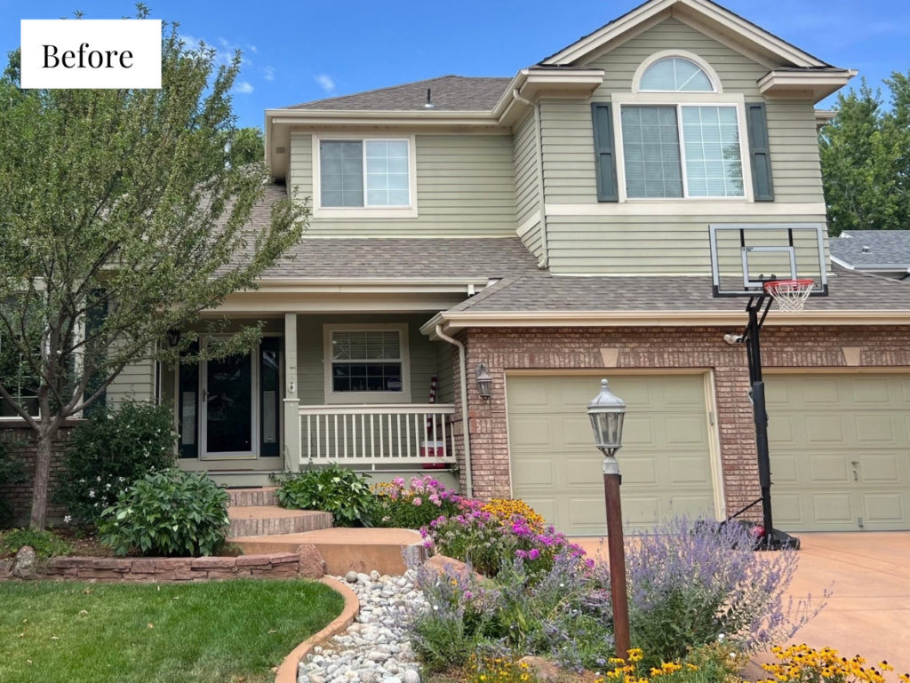 Before photo of home with pale green exterior paint